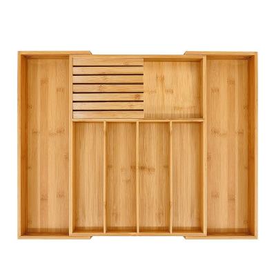 China Modern Bamboo Silverware Drawer Organizer for Kitchen Utensil Holder and Bamboo Expandable Cutlery Tray with Divider for sale