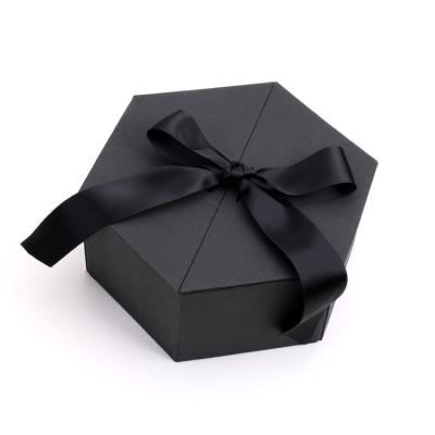 China 2021 Hot Sale Hexagon Color Ribbon Gift Box Handmade Recycled Chic Wedding Party Bridesmaid Gift Box for sale