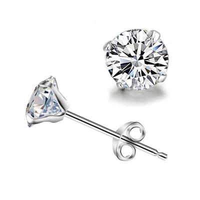 China Fashion Jewelry Trendy Hot Selling Silver CZ Diamond 3-7MM Single Stone Stud Earrings For Women for sale