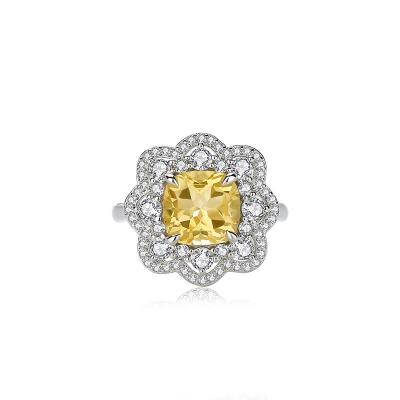 China New Fashion 925 Sterling Silver Ring TRENDY Women Open Square Yellow Crystal Flower Design Adjustable Ring for sale