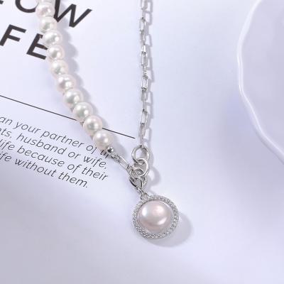 China New Design Fashion Pearl Link Chain Necklace 925 Nickel Free Silver Pearl Pendant Necklace For Women for sale