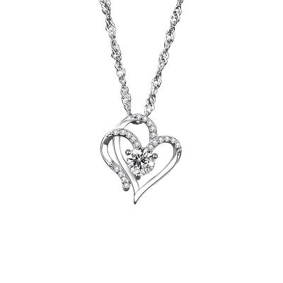 China 925 Fashionable Trendy Luminous Heart Love Necklace Big Silver Zircon Women Pendant Necklaces for sale