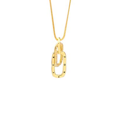 China New Trendy Hiphop S925 Double Pendant Necklace 18K Sterling Silver Gold Ziron Geometric Necklace for sale