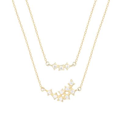 China Hot Popular Fashionable 18K Gold Plated Quality Multi Star Zircon Double Layer Pendant Necklace 925 Silver for sale