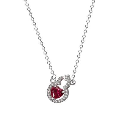 China FASHION Jewelry 925 Silver Crane CZ Fashion Heart Red Zircon Pendant Necklace For Ladies for sale