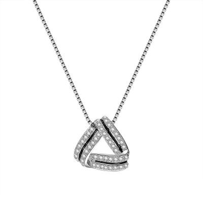 China Nickel Free Minimalist Cubic Zircon Charm Jewelry Silver Triangle Necklace 925 Women CZ Pendant Necklace for sale