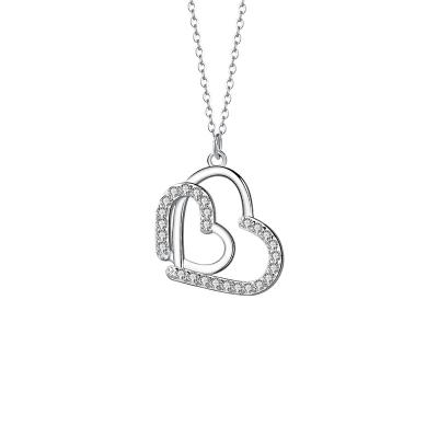 China Fashion Trendy Women Moyu Heart Necklace 925 Silver Double Gold Plated Zircon Heart Pendant Necklace for sale