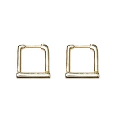 China High Quality Fashion Women's Minimalist Jewelry 925 Silver Gold Plated 18K Square Circle Geometric Stud Earrings for sale