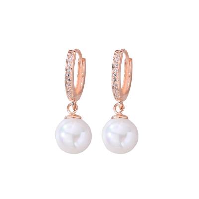 China FASHION Sensitive Earrings Jewelry 925 Sterling Silver Pearl Charm Zircon Circle Earrings for sale