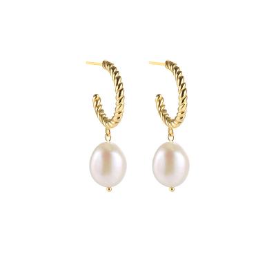 China FASHIONABLE Hot Selling Baroque Twist Circle Earring 925 Sterling Silver Pearl Drop Earrings For Women for sale