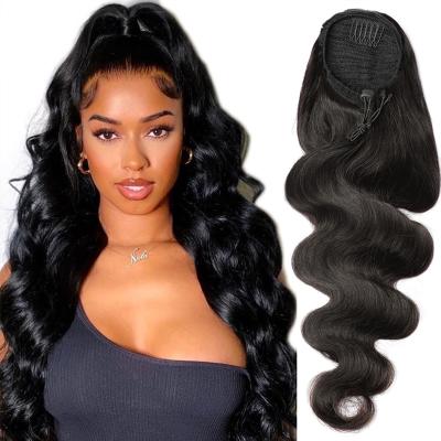 China Wholesale High Quality Brazilian Silk Curly Drawstring Black Body Wave Blonde Afro Blonde Cambodian Curly Ponytail Hair Extensions for sale