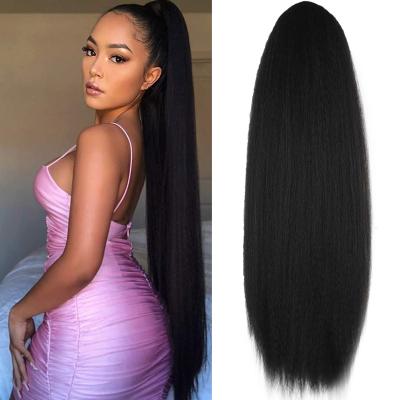 China Remy Black Cheap Long Natural Curly 18 Inch Curly Afro Body Wave Wrap Ponytail 100% Ponytail Hair Ponytail for sale