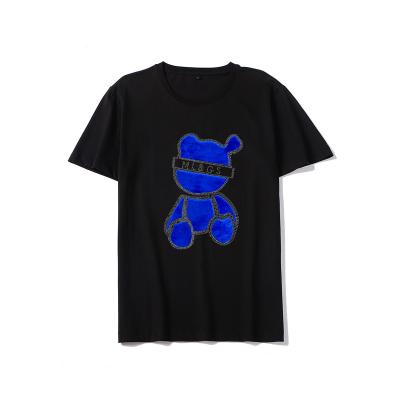 China Hot new black and white Anti-wrinkle summer short-sleeve blue bear diamond with leisure casual fashion for sale