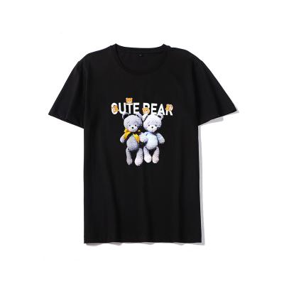 China 2021 New Summer Anti-wrinkle Short Sleeve Muppet Bear Printing Casual Loose Breathable Cotton Top for sale