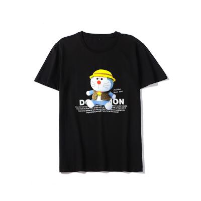 China Anti-wrinkle fashion summer cartoon character printing doraemon leisure relaxed hip-hop style short-sleeved cotton for sale