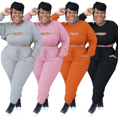 China Ribbed Breathable Stylish Ladies Fits Long Sleeve Tops Invest 5XL Plus Size Women Three Piece Pants Set for sale