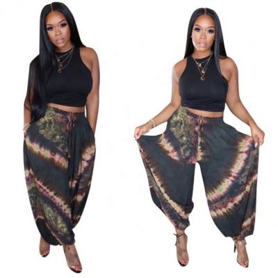 China New Arrival Streetwear Print Anti-wrinkle Pants Women Summer High Waist Loose Harem Pants for sale