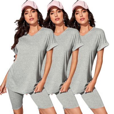 China Anti-pilling new fashionable short sleeve sport solid color two-piece panties set two-piece sport jogging sets for sale