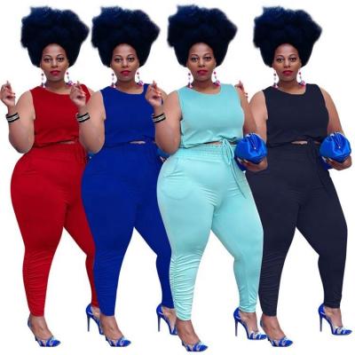 China Solid Color Anti-Static High Quality Vest Two Piece Pants Set 2021 Women's O Neck Plus Size Casual Two Piece Sets for sale