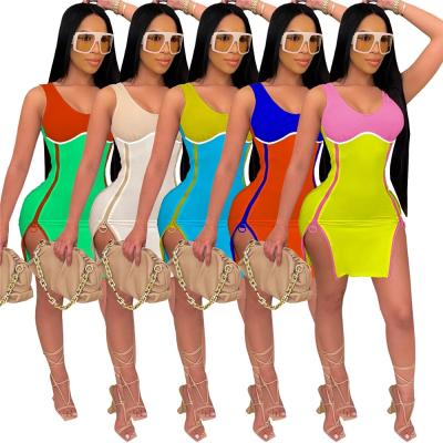 China 2021 Fashionable Women's Anti-Static Summer; Women's Clothing Patchwork Side Zippers Bodycon Mini Dress Women Club Wear Short Dress Dresses for sale