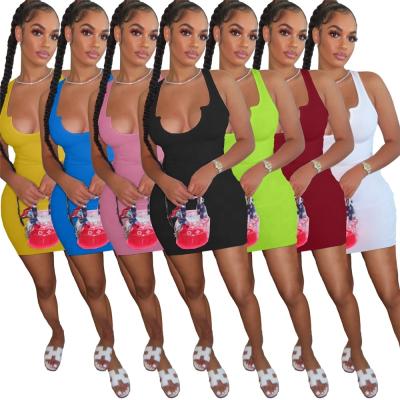 China 2021 Summer New Arrivals U Collar Shorts Mini Dress Bodycon Nightclub Wear Ladies Halter Anti-Static Ribbed Dresses for sale