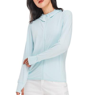 China Solid Color Warehouse Long Sleeve Outdoor Sun Protection Long Sleeve Suit UV Protection Clothing With Hood For Women for sale