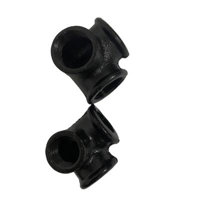 China 3/4 Inch 3 Way Pipe Fitting Industrial Cast Iron Decoration Malleable Iron Black Outlet Elbow Female Connector for sale