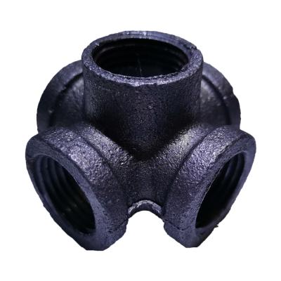 China Robe Hook Free 1 Inch 5 Way Pipe Fitting Gray Outlet Cross Female Tube Connector Malleable Iron for sale