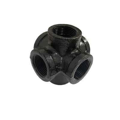 China Black Decoration Malleable Iron Pipe Fittings 1/2 6 Way Connectors Coated Black For DIY Decor Or Vintage Industrial Style for sale