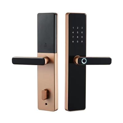 China Black/Red Bronze Zinc Alloy Tempered Glass Digital Fingerprint Passcode Door Lock for sale