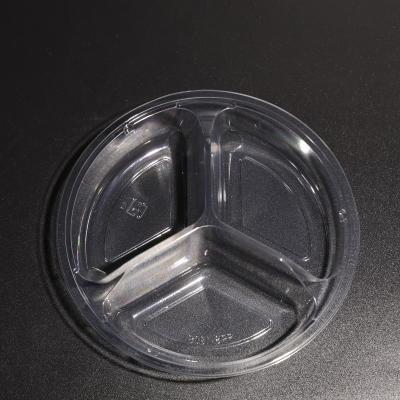 China 3-Compartment Round Stackable Plastic PET Tray For Different Cold Food for sale