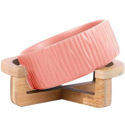 China Sustainable Ceramic Pet Bowls With Wooden Holder Dog Water And Food Bowl Holders For Institutions for sale