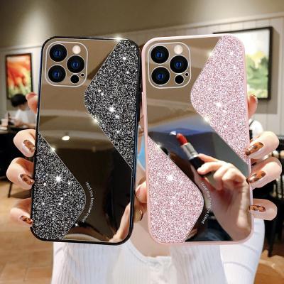 China Luxury Bling Glitter Case Shockproof TPU Cell Phone Cases With Mirror View For Iphone 13 pro Cell Phone Bags and Cases for sale