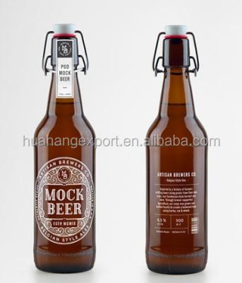 China 500ml Single Beverage Amber / Green Empty Beer Bottle With Ceramic Swing Top Cap Airtight for sale