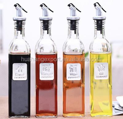 China 12oz Frying Oil Dispenser Holder Stainless Steel Spout Glass Oil Bottle/Vinegar Oil Spice/Glass Condiment Set for sale