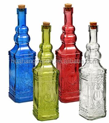 China Ornament Square Beverage Sprayed Glass Bottle With Cork Lid for sale