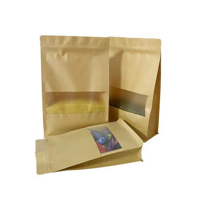 China Recycled Materials Flat Bottom Custom Kraft Paper Bag Stand Up Pouch With Zipper For Nut And Food for sale