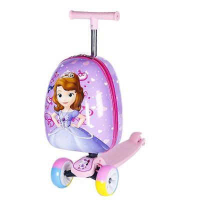 China Adjustable Handlebar Height TOP sale  low price for BABY 3 en in suitcase  folding luggage three wheel kids scooter with children bag seat for sale