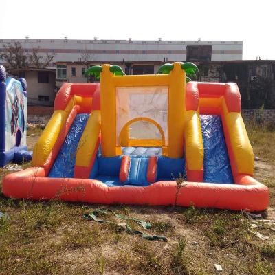 China Small waterproof inflatable bouncer with double inflatable water slide bouncer with water pool for kids. for sale