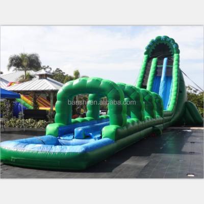 China Super Long Outdoor Playground Lane Slip N Double Inflatable Water Slide With Pool for sale