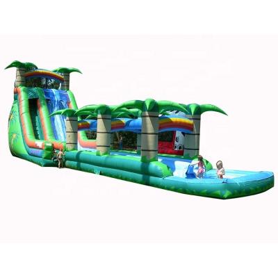 China Double waterproof green inflatable palm lane water slide with swimming pool. for sale