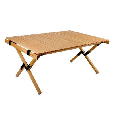 China KingGear Modern Outdoor Wooden Camping Table Korean Wooden Camping Roll Table Top Folding BBQ Table for sale