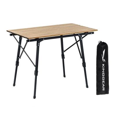 China High Top Portable Outdoor Aluminum Wooden Waist Table Roll Camping Table Portable Adjustable Picnic Folding Table for sale