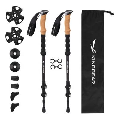 China Cork Ultralight Natural Cork Grip Pole Carbon Fiber Telescopic Rise Nordic Walking Pole with Quick Lock System for sale