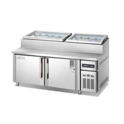 China Commercial Single-Temperature Display Pizza Prep Table Top Under Counter Fridge And Freezer With Glass Doors for sale