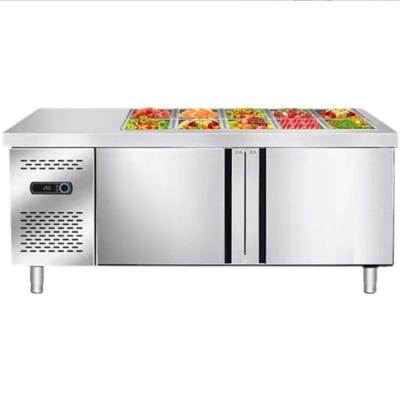 China Restaurant Canteen Hotel Food Store Stainless Steel Fruit Countertop Salad Fridge Salad Display Counter for sale