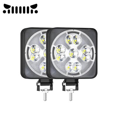 China Mini Aluminum Car LED Work 27W Angel Eyes Double Color Spotlights Optical 4X4 Guide 4X4 Offroad Headlight For SUV ATV Factory Cheap Price for sale