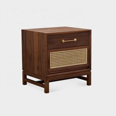 China Modern Wholesale Hot Sale Modern Rattan Rattan Stand Bedside Table Rattan Wood Nightstand for sale