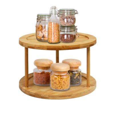 China Countertop Viable Bamboo Cabinet Kitchen Quality 2 Tier Rotating Spice Rack Around Restorable Bamboo Spice Rack for sale