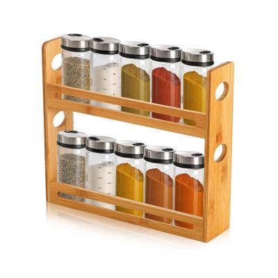 China Sustainable Household Decorative Spice Rack Seasoning Rack Bamboo Spice Shelf 2 Tier For Pantry for sale